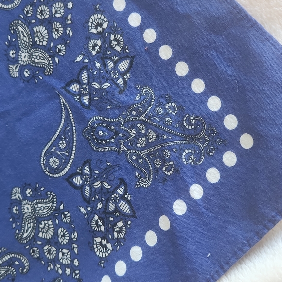 Western Cotton Scarf Women's Royal Blue , 20 inX 21 in. Border of White Dots. - Picture 6 of 8